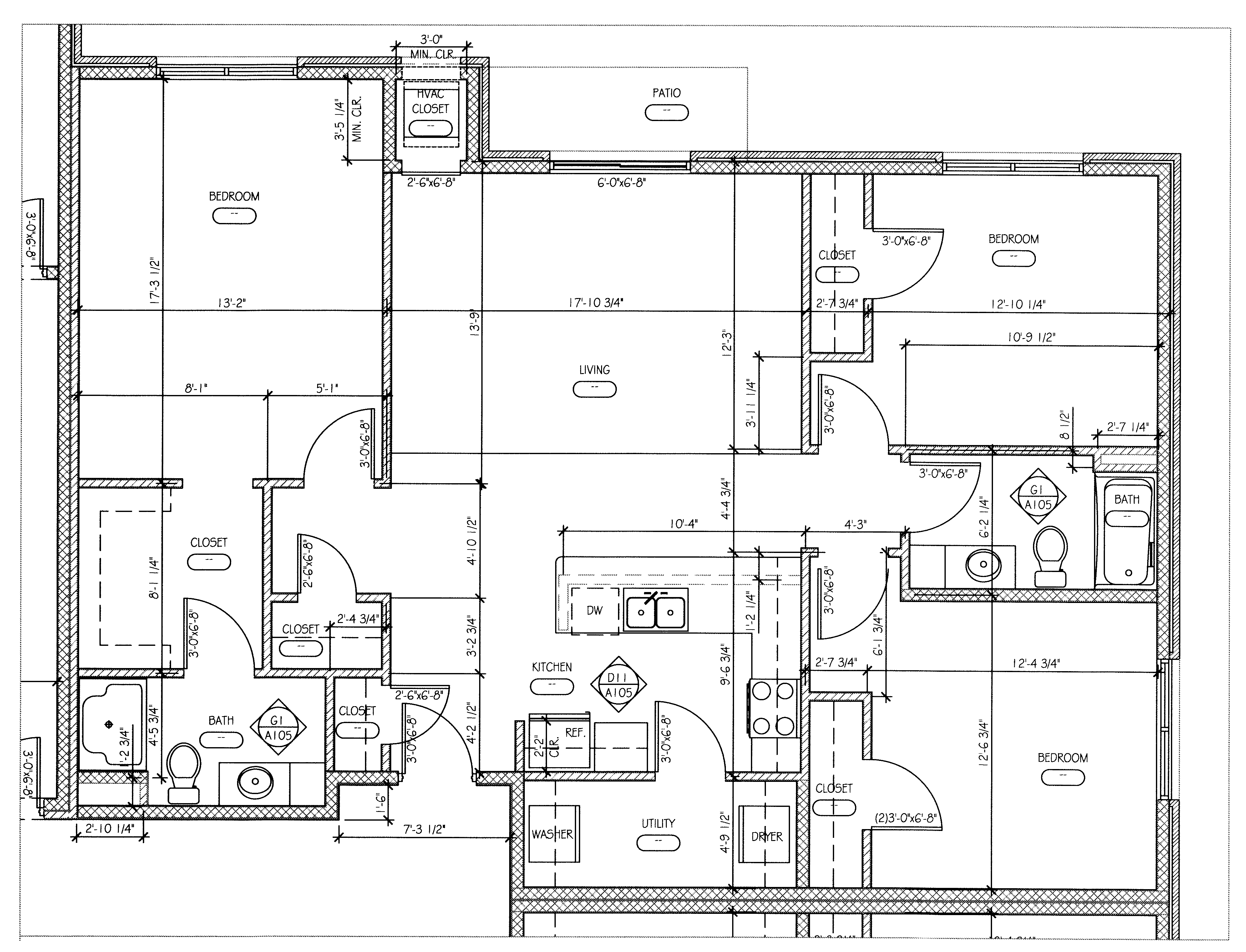 Floor plan for 3 beds, 2 baths, 1461 sqft